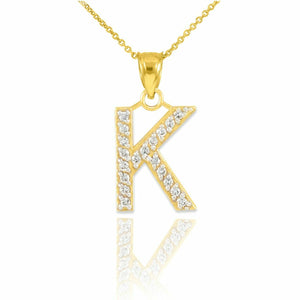 10k Solid Yellow Gold Diamond Monogram Initial Letter K Pendant Necklace