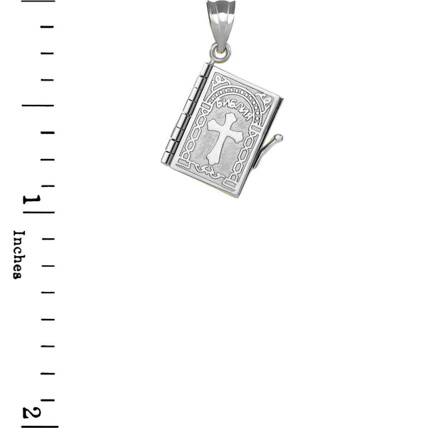 Sterling Silver 3D Russian Orthodox Synodal Bible Slavonic Pendant Necklace