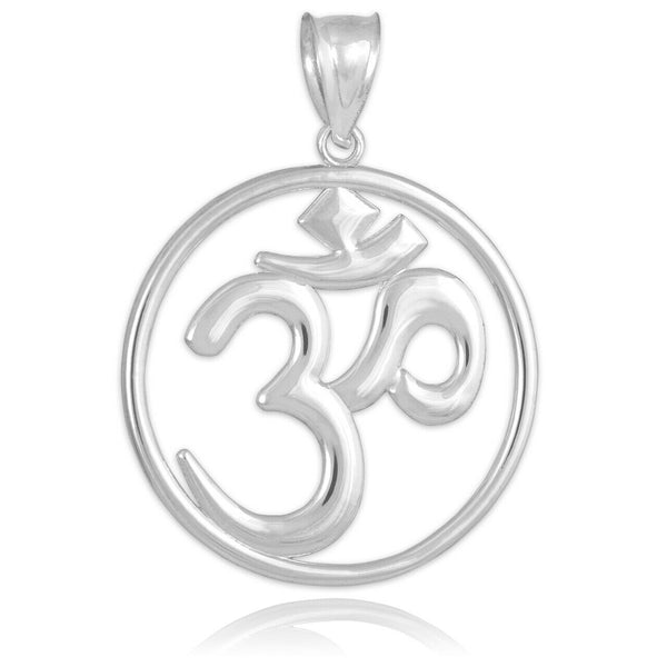 925 Sterling Silver OM (OHM) Symbol Round Pendant Necklace Made in US Medallion