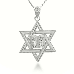 925 Sterling Silver Star of David Torah Pendant Necklace