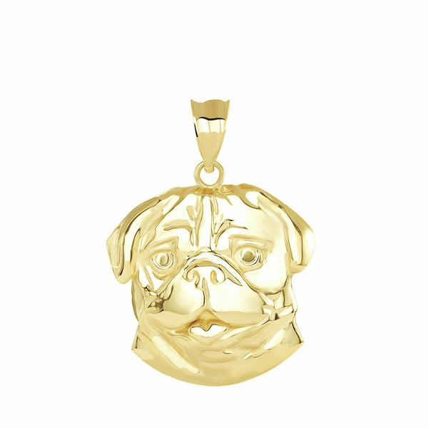 14k Solid Yellow Gold Pug Head Pendant Necklace 16", 18", 20", 22"