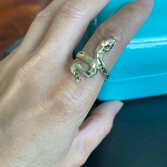 10K Yellow Gold Diamond Cut Scale Shape Snake Ring