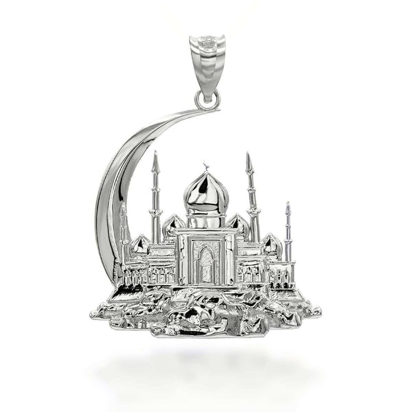 Sterling Silver Islamic Crescent Moon Hilal Ibn Ali Mosque Pendant Necklace