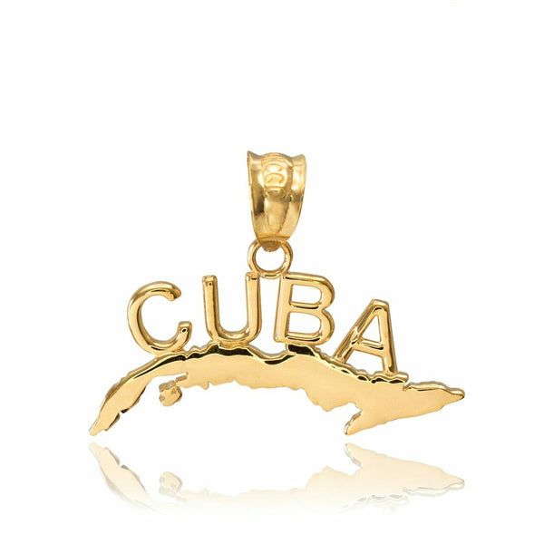 14k Solid Yellow Gold CUBA Pendant Charm Necklace