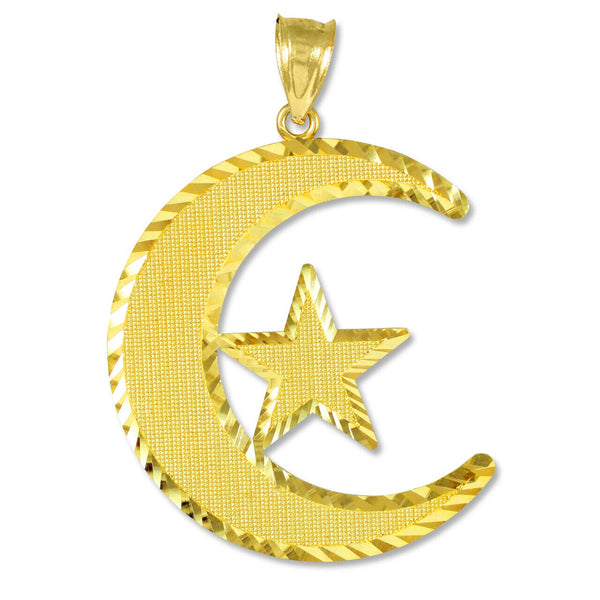10k Solid Yellow Gold Islamic Crescent Pendant Necklace