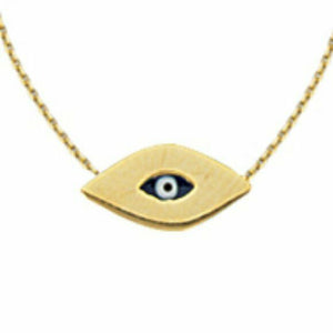 14K Solid Gold Mini Evil Eye Cable Necklace - Adjustable 16"-18" Minimalist