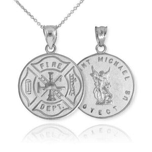 Sterling Silver Firefighter Badge Reversible St. Michael Pendant Necklace in USA