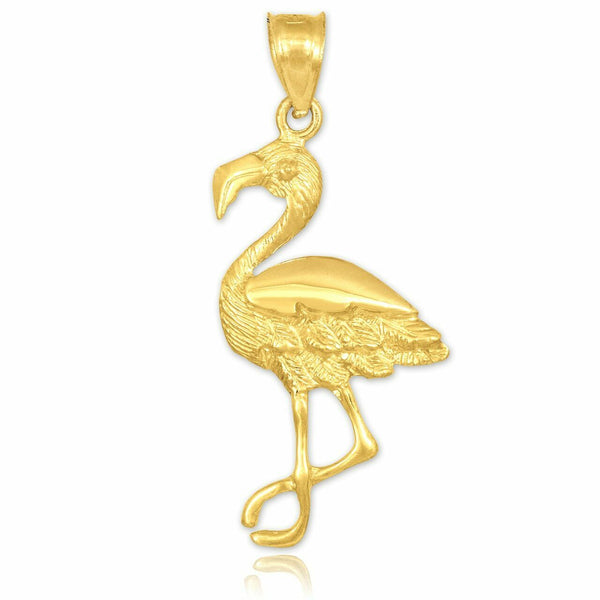 14k Solid Yellow Gold Flamingo Pendant Necklace 16" 18" 20" 22"