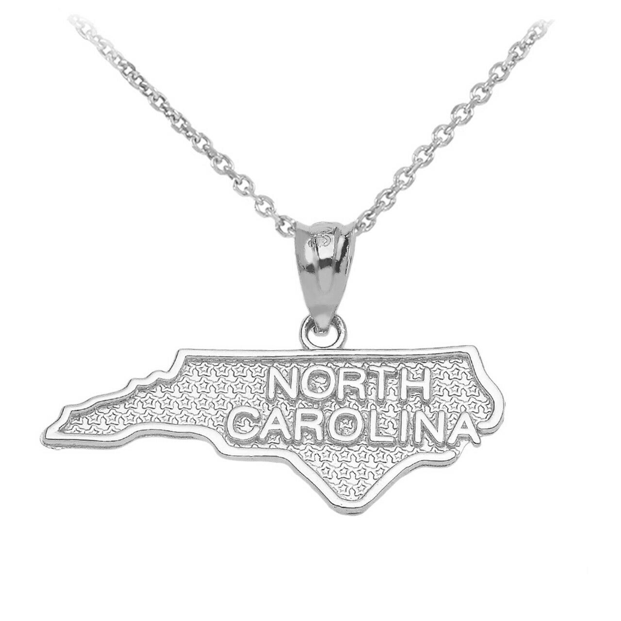 .925 Sterling Silver North Carolina State United States Map Pendant Necklace