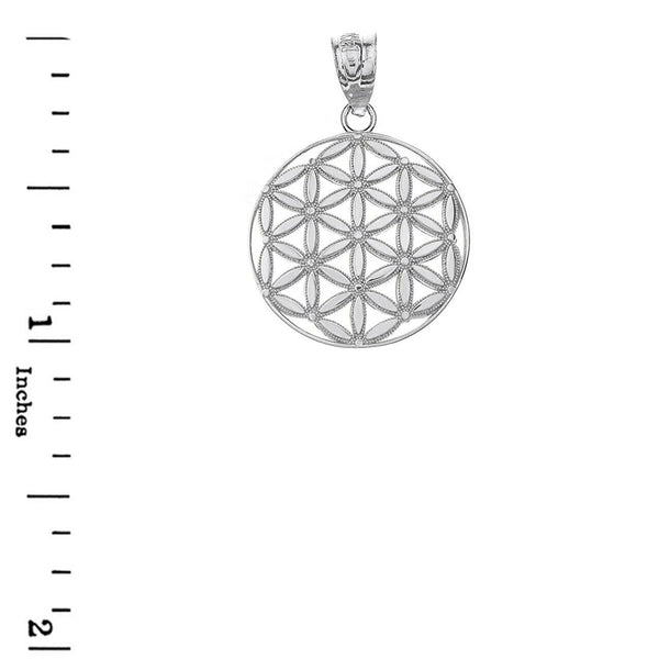 14K Solid White Gold Flower of Life Sacred Geometry Pendant Necklace