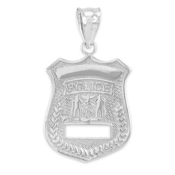 14k Solid Gold Police Cop Law Badge Pendant Necklace