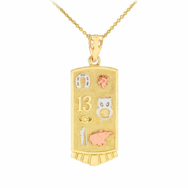 10k Gold Lucky Owl Elephant Horseshoe Flower 13 Evil Eye Clover Pendant Necklace