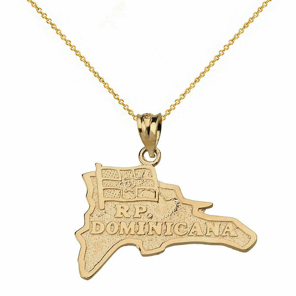 Solid 10k Yellow Gold Dominican Republic R.P Dominicana Pendant Necklace