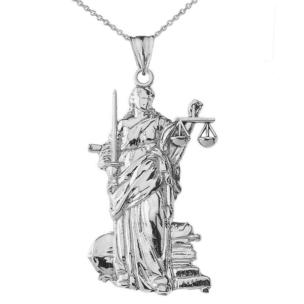 .925 Sterling Silver Designer Lady Justice Pendant Necklace 16", 18", 20"', 22"