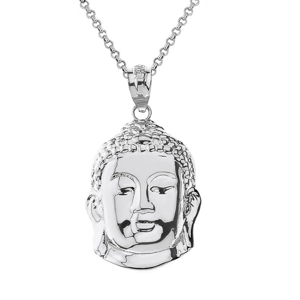Sterling Silver Asian Zen Buddha Head Spiritual Peace Pendant Necklace S M