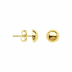 10k Solid Yellow Gold 8 MM Small Half Ball Post Earrings