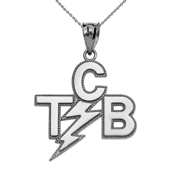 14K Solid White Gold Taking Care of Business In A Flash (TCB) Pendant Necklace