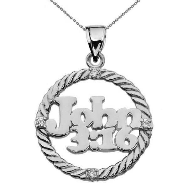 925 Sterling Silver John 3:16 Cubic Zirconia Rope Pendant Necklace