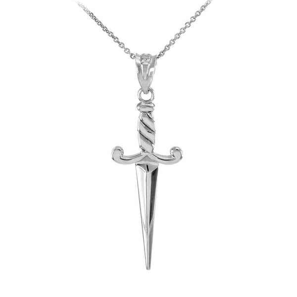 10K Solid Gold Dagger Knife Charm Pendant - White Gold