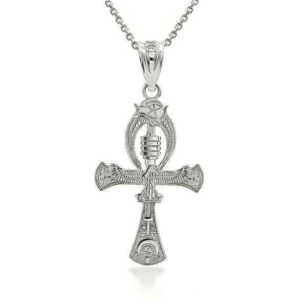 10K Solid Gold Egyptian Ankh 3D Pendant Necklace - Yellow, Rose, or White Gold