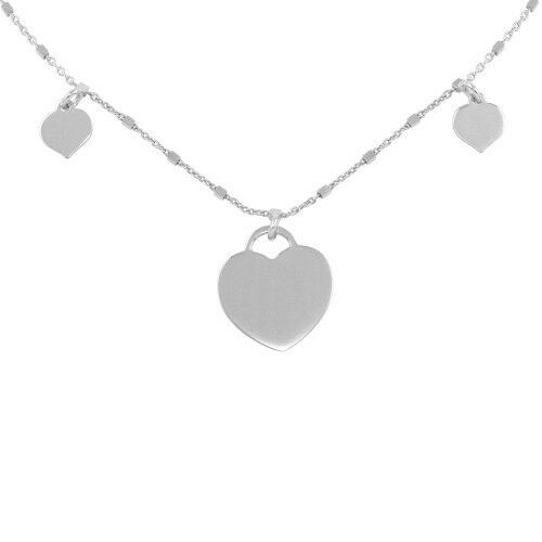 Sterling Silver 925 Triple Heart Choker Necklace 11"-14" adjustable
