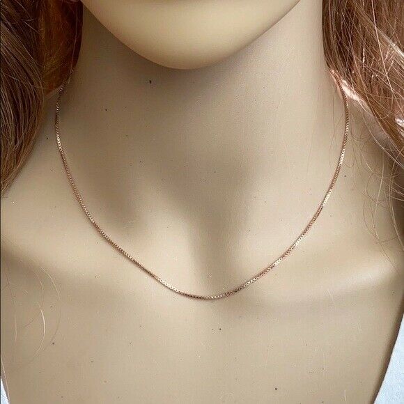 14k Rose Gold Over 925 Sterling Silver Italian Italy BOX CHAIN necklace 1.0 mm