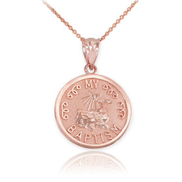 14K Solid Gold My Baptism Pendant Necklace - Yellow, Rose, White