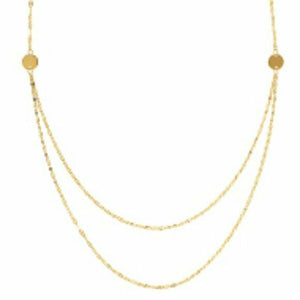 14K Solid Gold Graduate Duo Layer Hammered Mariner Disk Dics Necklace - 16"-18"