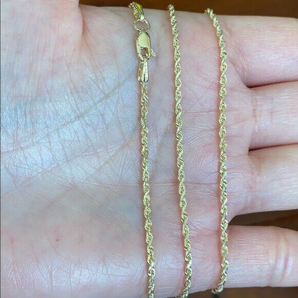 10 k Real Yellow Gold 1.8 mm Solid D/C Rope Chain Necklace 16",18",20",22",24".