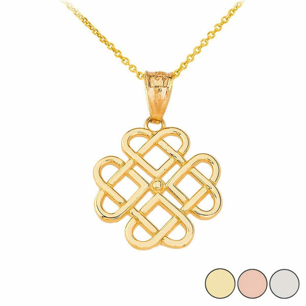 10k or 14k Solid Gold Woven Celtic Hearts Openwork  Pendant Necklace