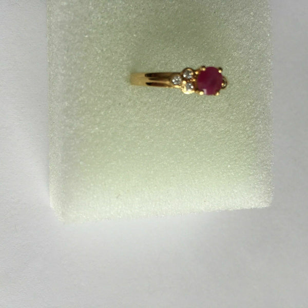 14K Solid Yellow Gold Mini Red Ruby CZ Women Ring Minimalist Size 5.5