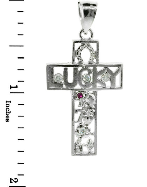 925 Sterling Silver Lucky Cross Elephant Owl Horseshoe Pendant Necklace