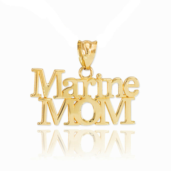10K Solid Yellow Gold Marine Mom Pendant Necklace