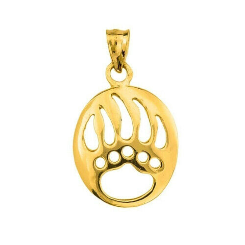 10K Solid Gold Bear Paw Print Pendant Necklace Yellow, Rose, White