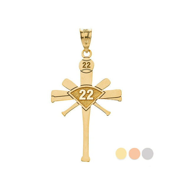 Personalized Name Number 10k 14k Gold Baseball Bats Cross Pendant Necklace