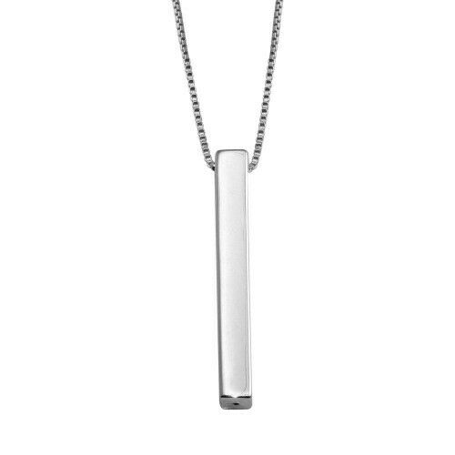 Fine 925 Sterling Silver Rhodium Geometric Drop Down Bar Necklace Adjustable