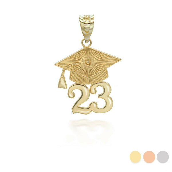 10K Solid Gold Class of 2023 Graduation Ceremony Cap Pendant Necklace