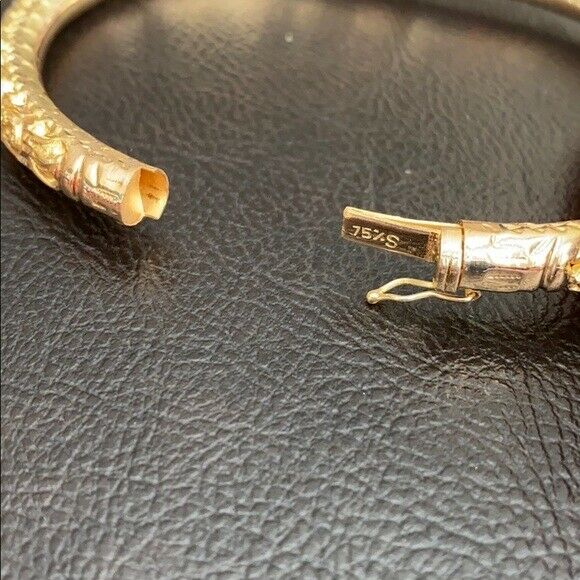 18K Real Fine Yellow Gold Engraved Dragon Phoenix Round Bangle Bracelet 58 mm
