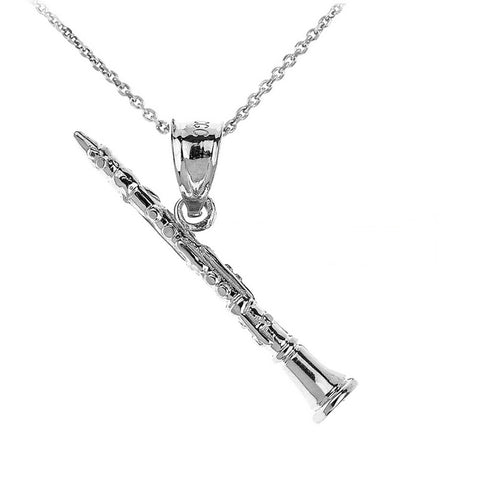 925 Sterling Silver 3D Clarinet Musical Chorus Band Instruments Pendant Necklace