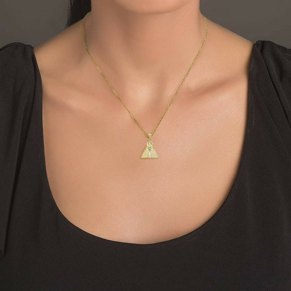 10K Solid Gold Egyptian Ankh Cross On A Pyramid Pendant Necklace