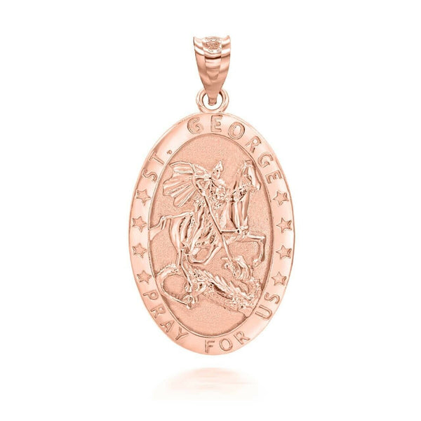 14K Solid Gold Saint George and the Drago Pendant Necklace - Yellow, Rose, White