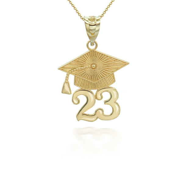 14K Solid Gold Class of 2023 Graduation Ceremony Cap Pendant Necklace