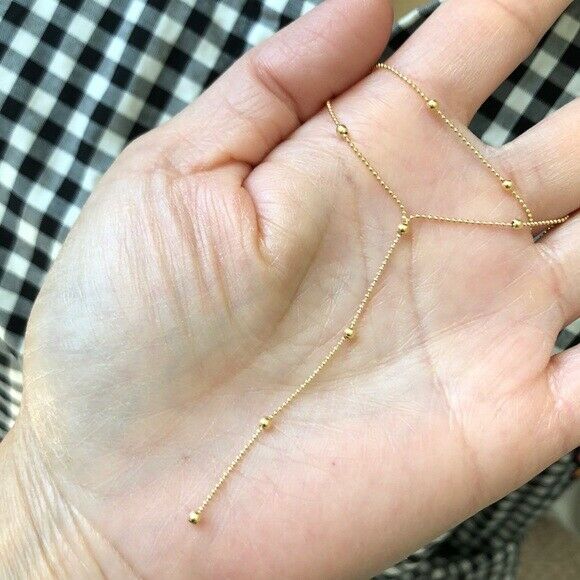 14K Solid White Gold Layering Drop Dangle Bead Choker Necklace - Adjustable