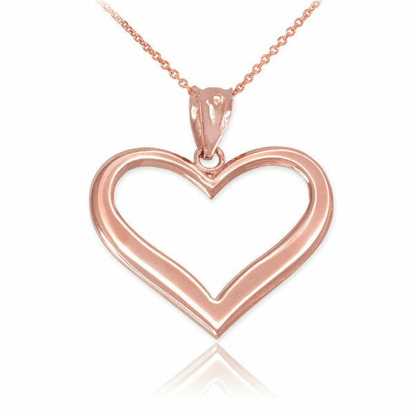 10k Rose Gold Polished Open Heart Pendant Necklace 16", 18", 20", 22"
