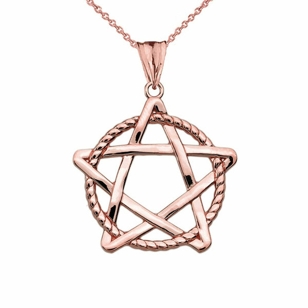 14k Rose Gold Pentagram Friendship Intertwined In Rope Pendant Necklace