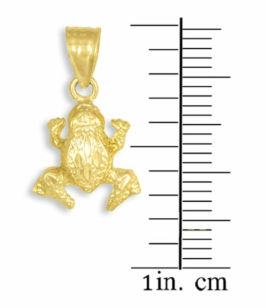 Solid 14k Yellow Gold Small Textured Gold Frog Charm Pendant Necklace