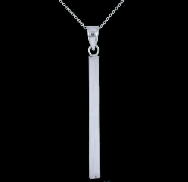 10K Solid White Gold Vertical Thin Straight Bar Geometric Necklace