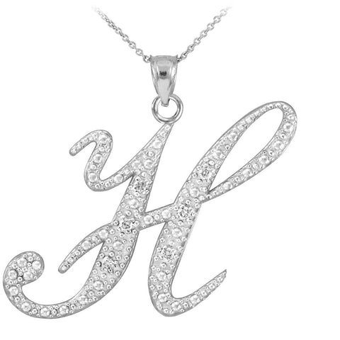 Personalized 925 Sterling Silver CZ Initial Script Letter H Pendant Necklace