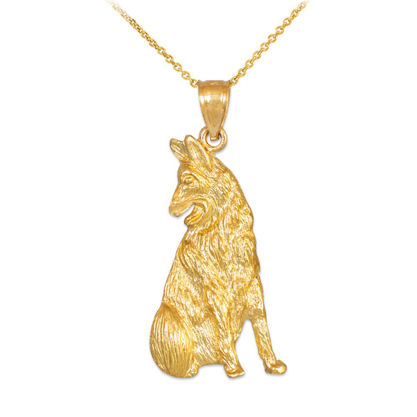 14K Solid Gold German Shepherd Dog Pendant Necklace Yellow, Rose, White