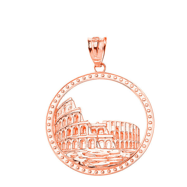 14K Solid Gold Historic Rome Colosseum Pendant Necklace - Yellow, Rose, or White